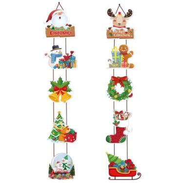 Imagem de Bandeiras de Natal de Papai Noel para decoração de porta da frente, placas de papel de boneco de neve de rena de Natal, enfeite de pendurar guirlandas vintage, cenários para festas de Natal, uso