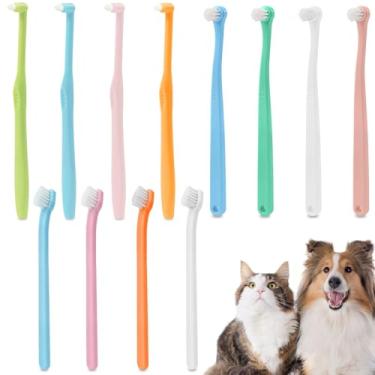 Imagem de NEETUE Kit de 12 escovas de dentes para cães e gatos, mini escova de dentes, mini escovas de dente de cabeça, 3 cabeças de escova diferentes para cães, gatos, a maioria dos animais de estimação