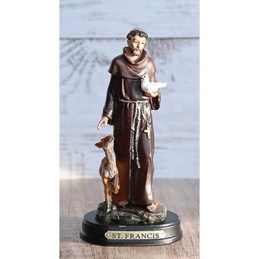 Imagem de Ebros Gift Estatueta católica de São Francisco de Assis com pomba e cervo mobiliada com placa de identificação de latão 14,6 cm H Monge Padroeiro dos Animais e Estátua do Servo de Cristo do Meio Ambiente
