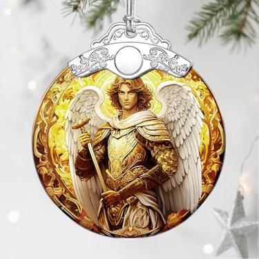 Imagem de Decorações de Natal do Arcanjo Miguel - Enfeites de Natal para árvore | Decoração de árvore de Natal com anjo de armadura dourada | Ornamentos de Natal - Presentes religiosos | Presentes de guardião