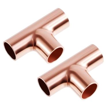 Imagem de FOCMKEAS 2 peças de encaixes de tubulação de cobre, 1/4 polegada Cupreous Coupling Tee Fittings ID 6,35 mm com espessura de parede 0,7 mm Tubo de cobre de três vias para equipamentos de resfriamento