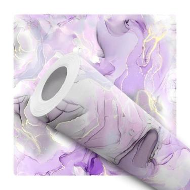 Imagem de Papel de Parede Adesivo Marmorizado Lilás Branco Cinza Moderno Quarto 