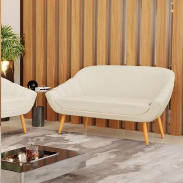 Imagem de Namoradeira 02 Lugares Giovana Linho Bege A19 Pés Palito Castanho D03 