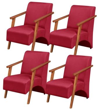 Imagem de Kit 4 Poltronas Venus 1 Lugar Braço Madeira Maciça Tecido Suede Unidecor Vermelho