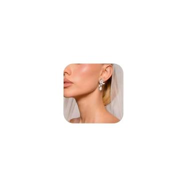 Imagem de XSBODY Brincos de pérola elegantes pendurados para mulheres, brincos de noiva de strass brilhante, brincos de gota de pérola CZ banhados a ouro para joias de formatura de casamento