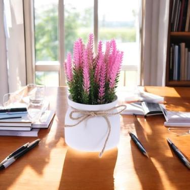 Imagem de Generic 1 vaso de plantas artificiais com corda de juta plástico PVC rosa 10 x 10 x 18 cm