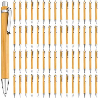 Imagem de Caneta esferográfica retrátil de bambu tinta preta canetas sustentáveis de 1 mm para escrever produtos de escritório caneta esferográfica de bambu de madeira para diário decorações de materiais escolares (90 peças)