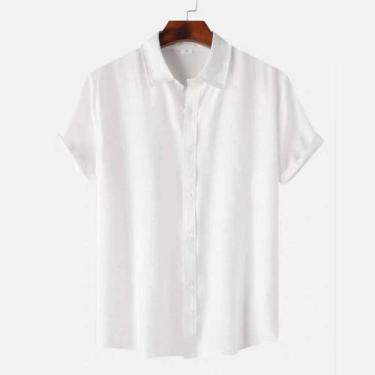Imagem de Camisa Social lisa Masculina Manga Curta Slim Fit 100% Viscose Ideal p