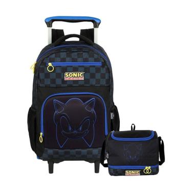 Imagem de Kit Escolar Mochila Rodas + Lancheira Grande Sonic Game Luxo