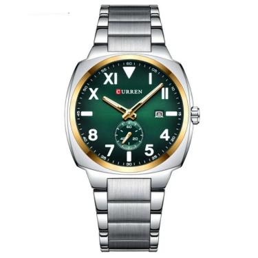 Imagem de Relógio De Quartzo Masculino Esportivo Em Aço Inoxidável à Prova D´agua Verde Prata