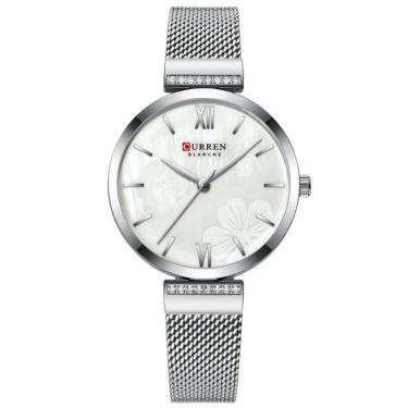 Imagem de Relógio Minimalista Feminino Quartzo Pulseira Em Aço Design Elegante Casual Branco Prata