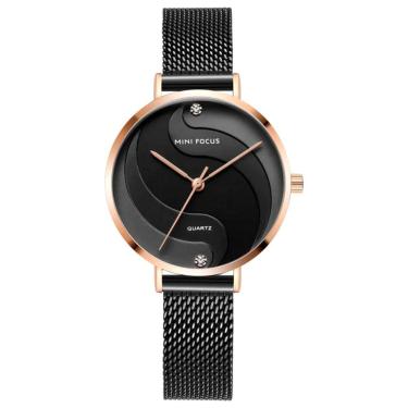 Imagem de Relógio De Quartzo Feminino Display Analógico De Malha Em Aço Inoxidavel Impermeavel Preto