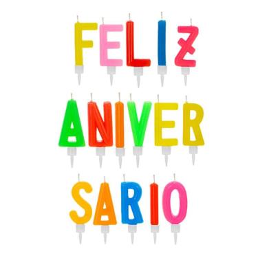 Imagem de Vela Letras Feliz Aniversário Colorida 16 Peças - Art House