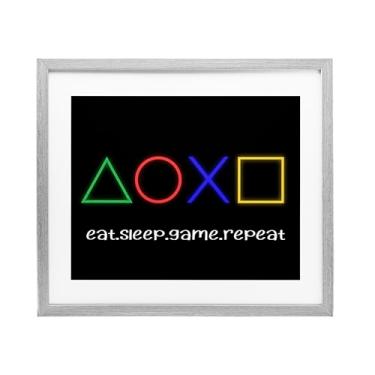 Imagem de Stupell Industries Neon Gaming Symbols & Words Gray Framed Print Under Glass, design by Christine Simpson Art, 13 x 16