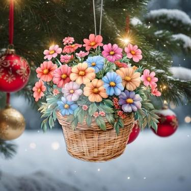 Imagem de Enfeites de Natal para pendurar, decoração de férias, decoração de flores acrílicas, decoração de interiores de carro, enfeite de árvore de Natal, artesanato para pendurar, colecionáveis, para