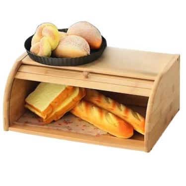 Imagem de Cesto Pão Porta Pães Bolacha Biscoito Organizador MDF Retrátil Cozinha Armazenamento Pão e Biscoitos com Porta de Correr