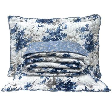 Imagem de Cobre Leito King Confort Print Micropercal 300 Fios Toque De Algodão 3 Peças - Flores Azuis