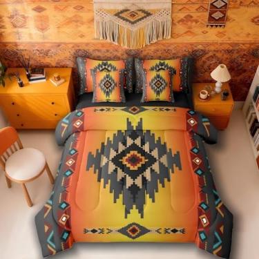 Imagem de Conjunto de edredom Queen Western Bed in a Bag, 7 peças, decoração boho asteca, étnico, tribal, geométrico, vintage, geométrico, tribal, sudoeste, decoração de quarto