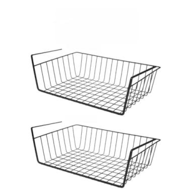 Imagem de Cesto Organizador Aramado Prateleira Grande Multiuso Suspenso Armário Inox(2 PEÇAS PRETO)