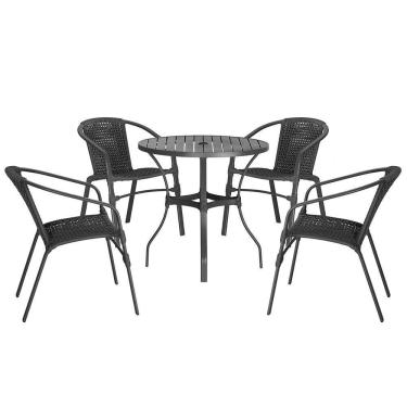 Imagem de 04 Cadeiras Floripa E Mesa Roma 80cm Preta Trama Original Preto
