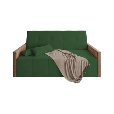 Imagem de Sofá Cama Casal Paris Retrátil E Reclinável 2,10m Veludo Verde