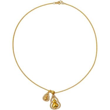 Imagem de Colar de ouro leve de 17,5 cm com pingente de latão de cuia dupla, detalhes de zircão, design de corrente de cobra para uso diário ou formal feminino