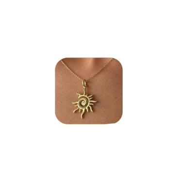Imagem de Colar de sol de ouro para mulheres, banhado a ouro 14K, pingente espiral elegante, joia de sol, colar celestial, presente exclusivo e delicado, sun pendant necklace, Latão, Sem Pedra Preciosa