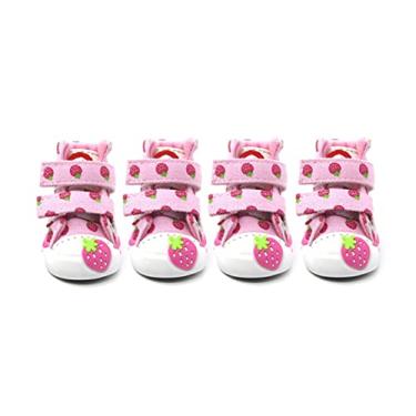 Imagem de Sapatos para animais de estimação Sapatos para cães Cute Strawberry Botas para cães de lona antiderrapante para cães pequenos protetor de pata de cachorro Teddy Bichon Pomerânia Primavera e Verão