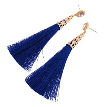 Imagem de barenx Brincos femininos de cristal, vintage, longo, franja, franja, boho, liso