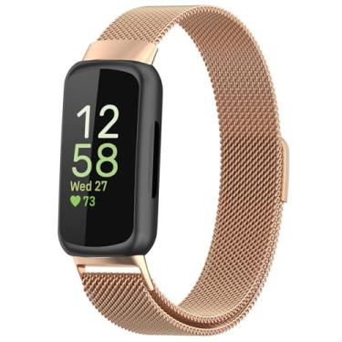 Imagem de PANDA BOBO Pulseira magnética ajustável de aço inoxidável Fitbit Inspire 3 para mulheres e homens, pulseira de substituição compatível com Fitbit Inspire 3 Fitness Tracker (ouro rosa)