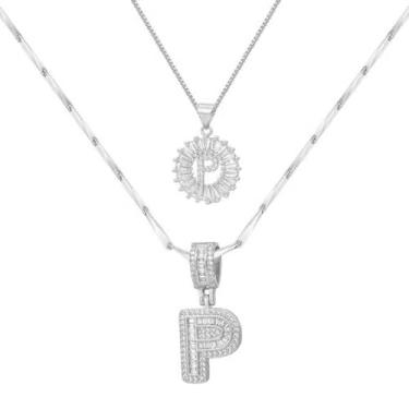 Imagem de Colar feminino com letras douradas/prateadas, banhado a ouro 14K, joias personalizadas com nome personalizado, colar com pingente de iniciais para casal, 2 peças, colar elegante e delicado para