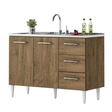 Imagem de Balcão Vitória Para Pia De 1,20 2 Portas 3 Gavetas Castanho