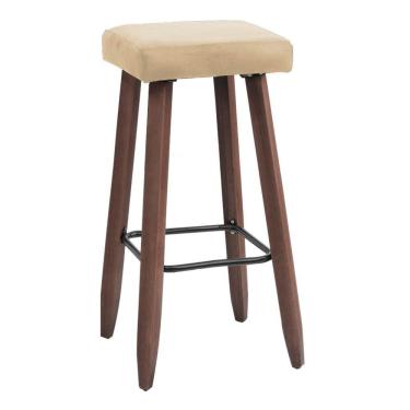 Imagem de Banqueta Alta Kiara Estofada Em Suede Com Pés Em Madeira