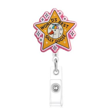 Imagem de Carretel de crachá engraçado fofo Silly Goose, suporte de crachá engraçado com clipe jacaré retrátil, presentes para estudantes de enfermagem RN LPN CNA MA trabalhador médico professor médico crachá