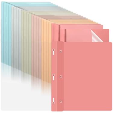 Imagem de 24 peças de plástico retrô capas de relatório com 3 garras transparentes frontais pastas de apresentação 3 pastas de pinos para retomar portfólio documento relatório carta proposta escola sala de aula