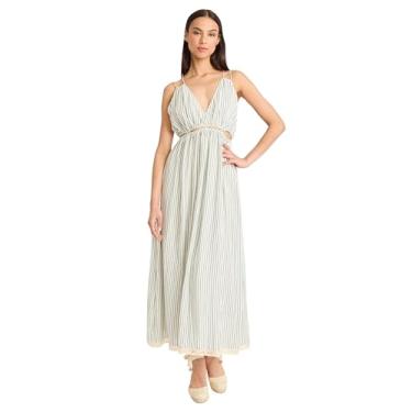 Imagem de The Good Journey Vestido maxi feminino com decote em V sem mangas e recorte nas costas - Vestidos casuais de verão para convidados de casamento, Verde/branco, 34