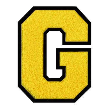 Imagem de 1 PÇ Patch de letra de chenille amarelo de 15 cm com borda preta – Remendos do alfabeto para roupas, jaquetas, mochilas, chapéus para decoração personalizada, nome personalizado e artesanato. (G)