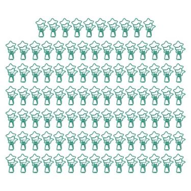 Imagem de Clipes de pasta de estrela pequenos clipes de pasta bonito em forma de estrela forte força de fixação grampos de papel de metal resistente para escritório escola uso doméstico 100 (Green)