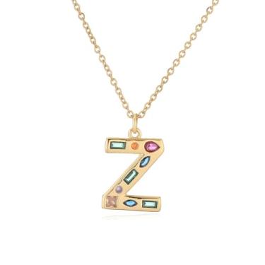 Imagem de LuvQaze Colar de zircônia colorida com inicial para mulheres, banhado a ouro 18 quilates, colar com pingente de letra e presente de aniversário para namorada, esposa, mãe, filha, Small, Cobre, Sem