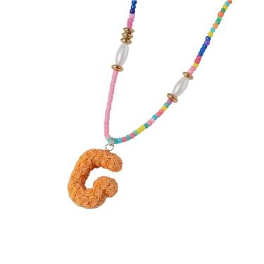 Imagem de ZShireeyBlackey Colar de contas coloridas com inicial para mulheres, colar de letras de bolhas personalizado com miçangas para meninas, gargantilhas boêmias, joias e presentes, Resina, Sem Pedra