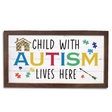 Imagem de Placa de madeira de conscientização do autismo, placa decorativa de parede de madeira, decoração autista para casa interna e externa, decoração de parede rústica de casa de fazenda, placa de criança