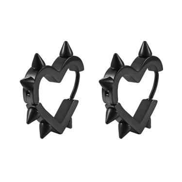 Imagem de Agriajun Brincos de argola femininos com ponta de coração, gótico punk grunge emo y2k, brincos vazados, acessórios de joias góticas, presente de joias, Aço inoxidável, Sem pedra preciosa