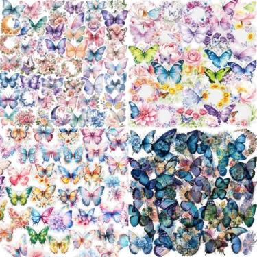 Imagem de 200 peças de adesivos de borboleta PET para garrafas de água, adesivos holográficos transparentes impermeáveis para skate, laptop, bicicleta, hidroflask, adesivos estéticos para adultos