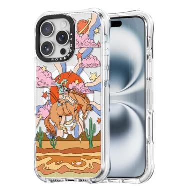 Imagem de Rosarnnah Capa fofa para iPhone 16 Pro Max - compatível com Magsafe - Capa de telefone à prova de choque com proteção contra quedas de grau militar de 6 m - Design engraçado de cowboy (17,5 cm