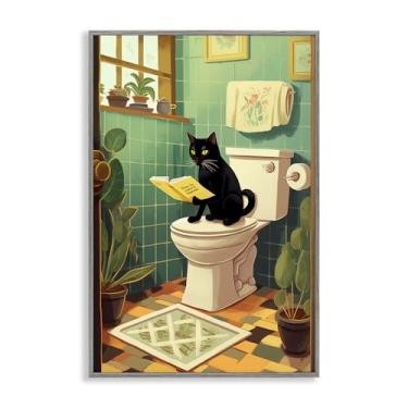 Imagem de Stupell Industries Arte giclée emoldurada cinza Cat Reading On WC, design por Andreas Magnusson, 18 x 12