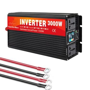 Imagem de 24v to 110v 60hz,Inversor de Potência de Pico 3000W, Inversor de Onda Senoidal Pura 1500W DC 12V 24V 48V 60V para AC 110V/220V com Ecrã LCD