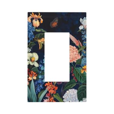 Imagem de Nadoabtm Capas de tomada decorativas borboleta floral vibrante fundo escuro 1 gangue único balancim Gfci placas de parede placa de interruptor de luz placa de interruptor elétrico para decoração de