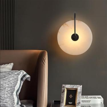Imagem de Luminária de parede contemporânea em latão e mármore com LED, simplicidade e criatividade, ideal para sala de estar, quarto, escritório, hotel, villa e corredor (B D25CM)