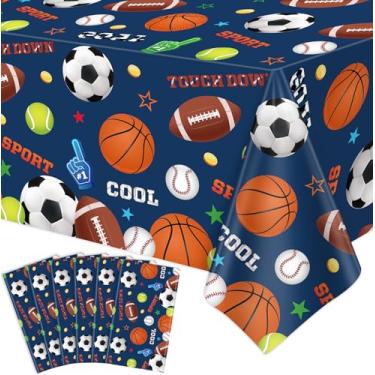 Imagem de TJYJOY Pacote com 6 toalhas de mesa esportivas para festas esportivas com tema esportivo, toalha de mesa de aniversário, futebol, basquete, beisebol, para meninos, todas as estrelas, esportes