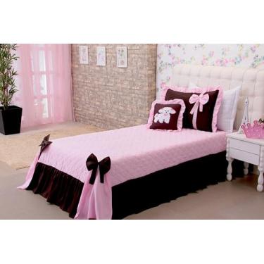 Imagem de Kit 3 Peças Cobre Leito Solteiro Infantil e Juvenil, Colcha com Babados, Rosa, Modelo Meg (Meg)